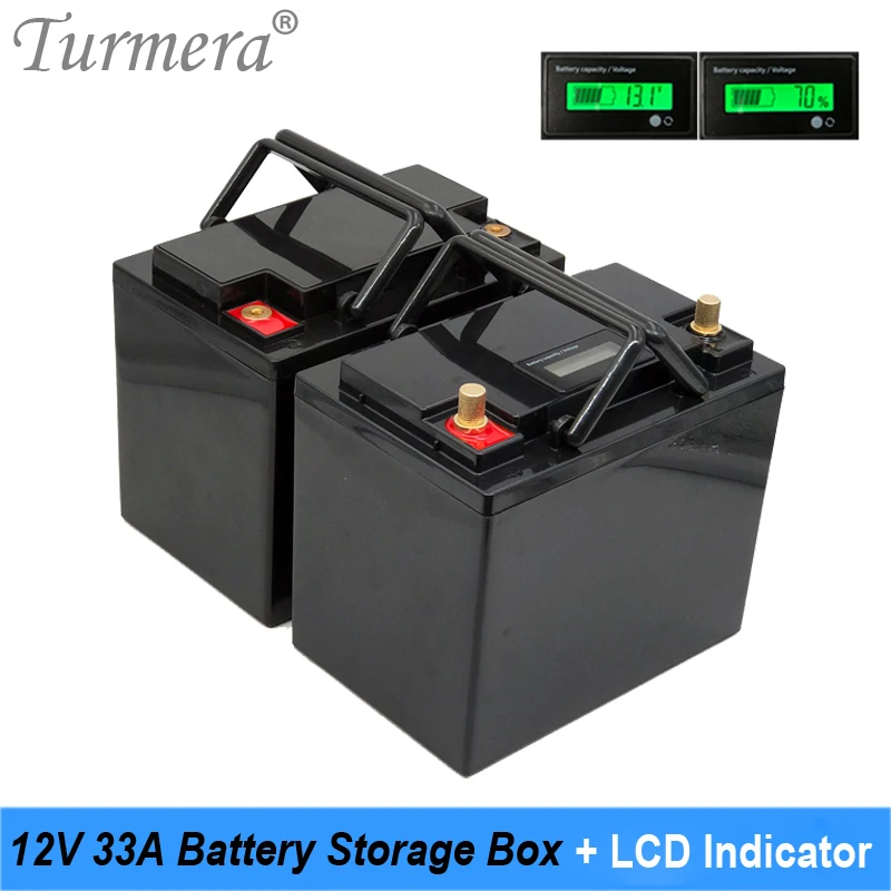 

Turmera 12V 33A Battery Storage Box Handheld LCD Indicator for 18650 26650 21700 32700 Batteries Uninterrupted Power Supply Use