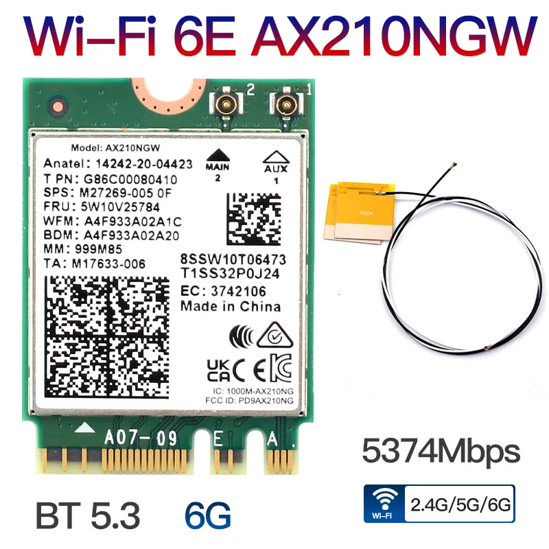 AX210 WiFi 6E 무선 카드 Bluetooth 5.3 802.11AX M.2 트라이 ..