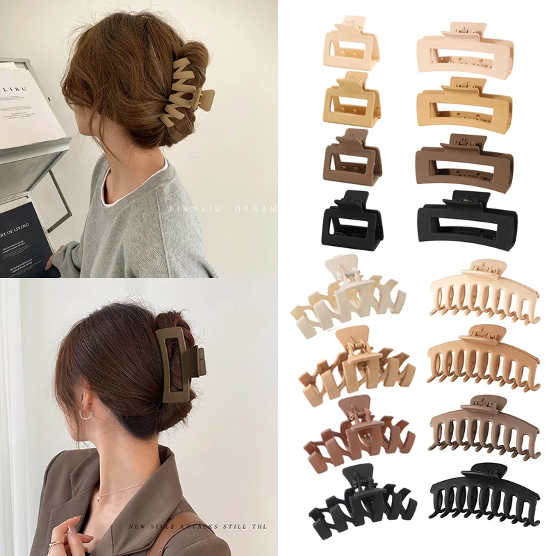 

4PCS Solid Color Large Women Hair Claws Clips Hair Claw Shark Korean Girls Shark Clip Headwear Barrette Hair Accessories