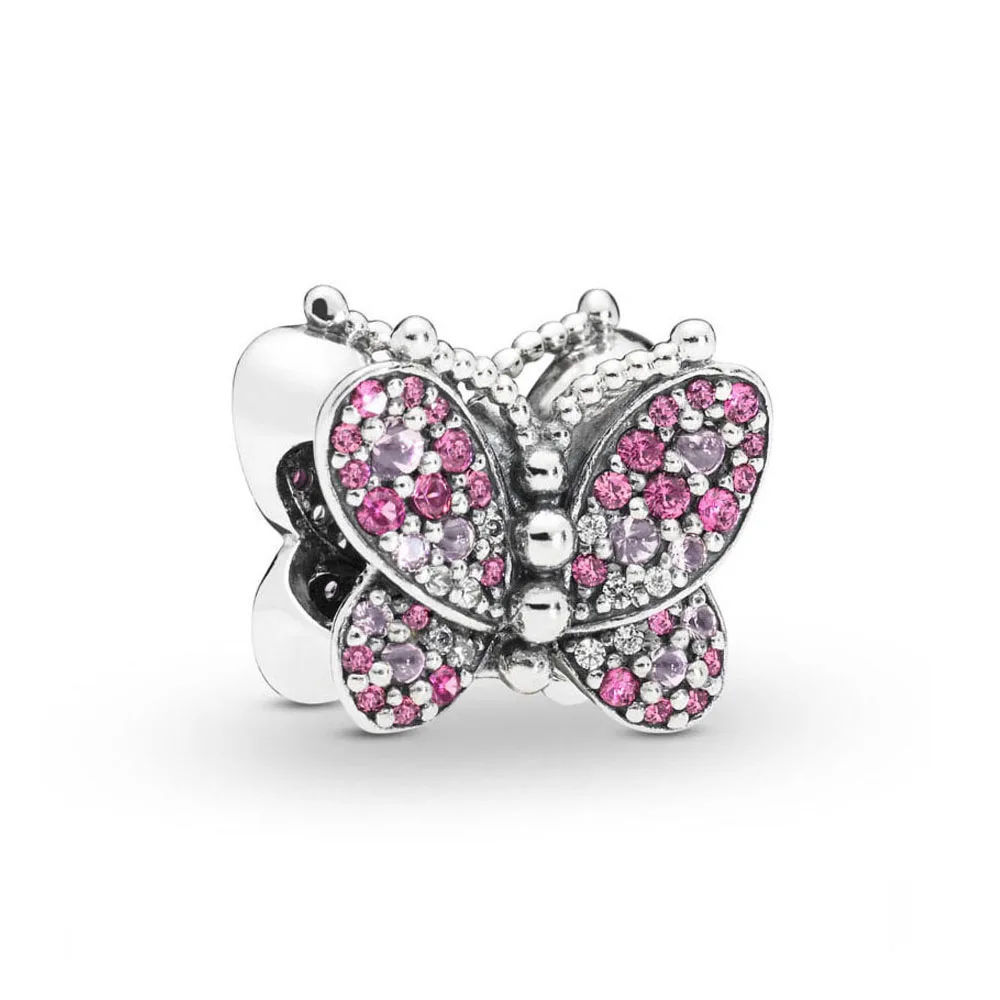 

Authentic 925 Sterling Silver Bead Dazzling Pink Butterfly Charm Fit Pandora Women Bracelet Bangle Gift DIY Jewelry