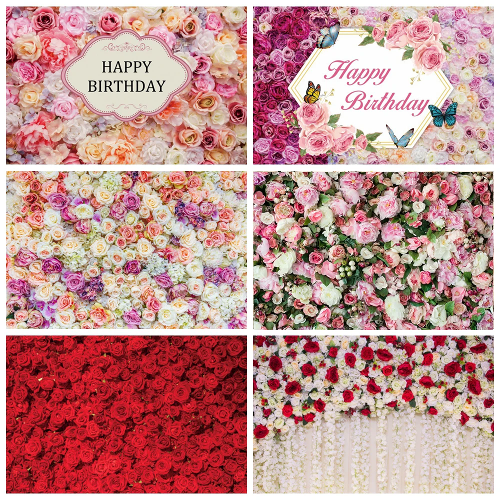 Pink Floral Flower Wall Backdrop Photography Wedding Bridal Shower Marriage Ceremony Baby Portrait Background Decor Photo Studio