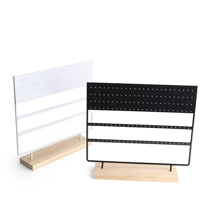Metal Earring Organizer Removable Wooden Base Jewelry Display Rack Long Eardrops Storage Fram 3 Layers