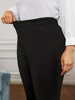 2024 autumn new women's plus size knitted fabric elegant, gentle and temperament British style wide-leg casual pants.