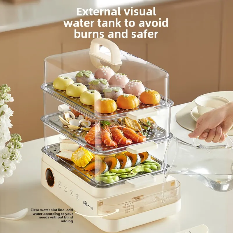 24L Electric Food Steamer with External Water Tank Stainless Steel Steaming Tray Multi-functional for Home Use DZG-CB3P2 220V