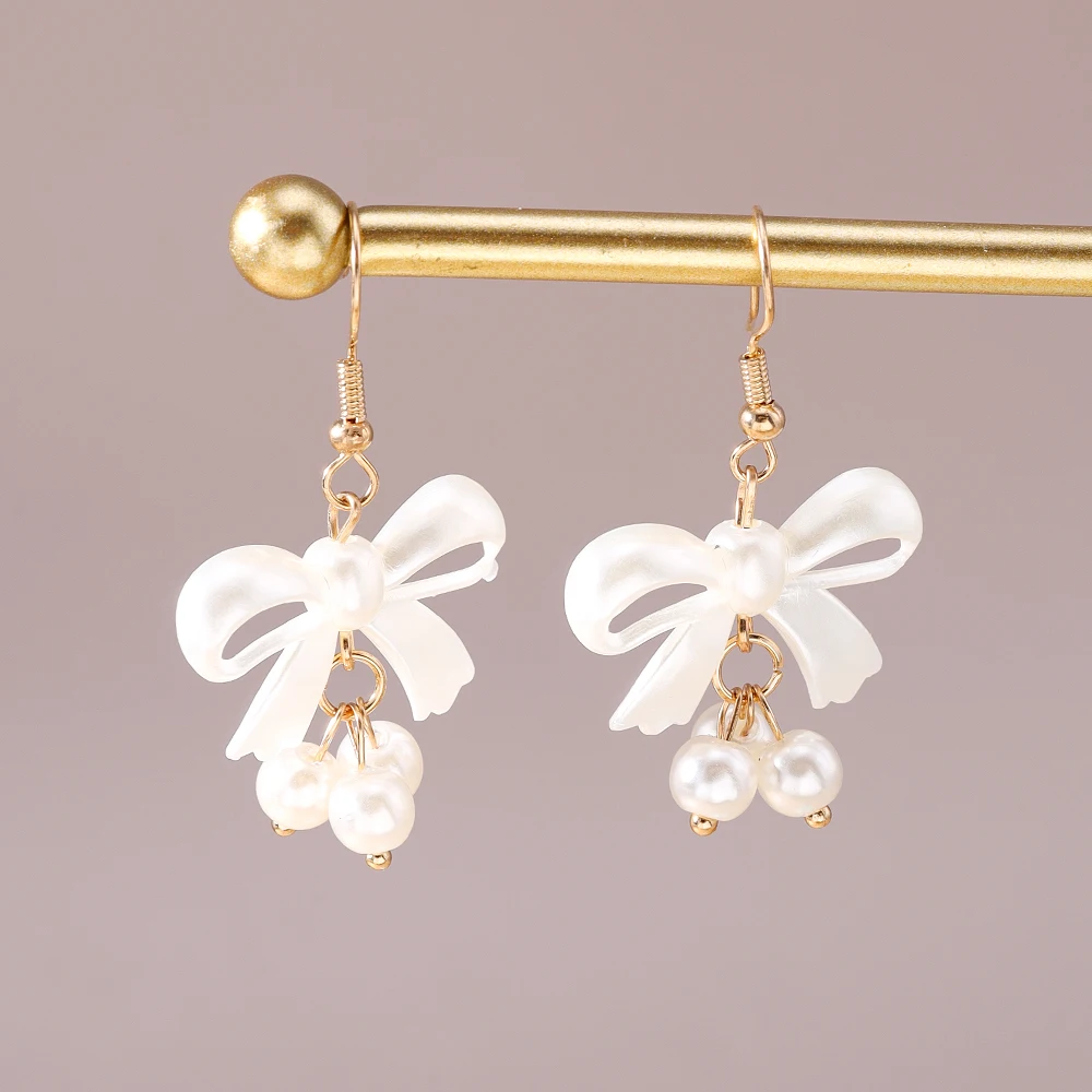 Aihua Neue lange, elegante Perlen-Ohrringe mit Schleife und Quaste für Damen, Persönlichkeit, ästhetische Alltags-Ohrringe, Schmuck, Geburtstagsgeschenke – Detail 7