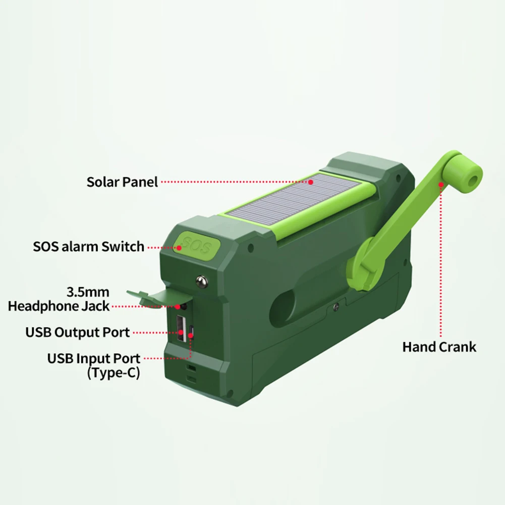 Portable 10000mAh charger High Capacity Emergency Radio Solar Hand Crank LED Flashlight/Reading Light/SOS Alarm Survival Tool 4
