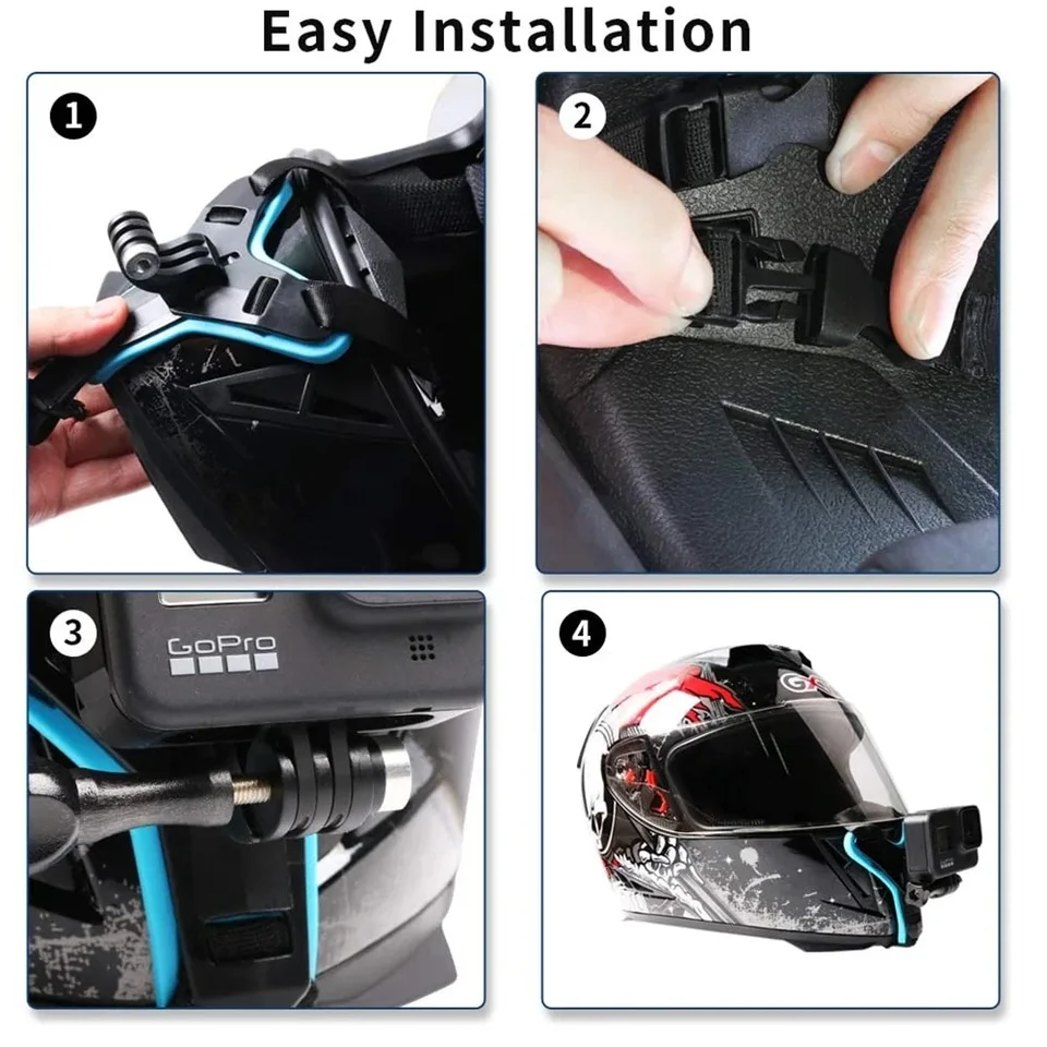 4 Supports Pour Caméra Sur Casque Moto - Compatible GoPro Hero, SJCAM, Osmo - Fixation Mentonnière Réglable