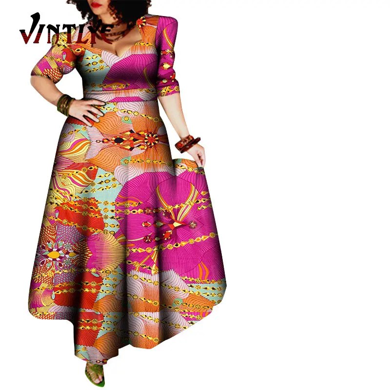 African Style Dresses for Women Elegant Evening Gowns African Party Dress Maxi Ankara Floral Printed Robe Africaine Femme WY092