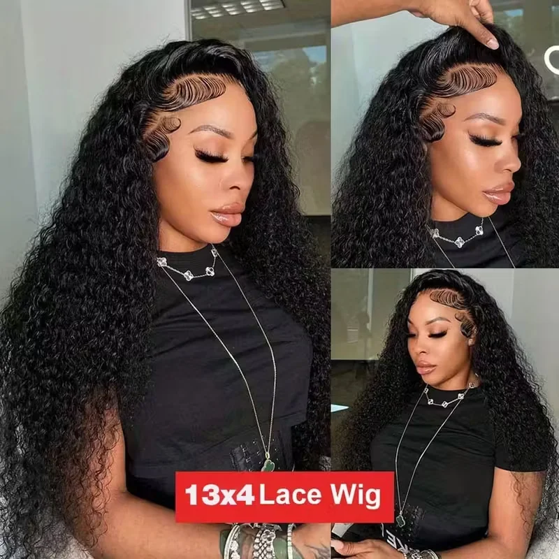 250 Density 13x4 13x6 Lace Frontal Human Hair Wigs Kinky Curly Natural Color Jerry Curly Human Hair With Baby Hair 3