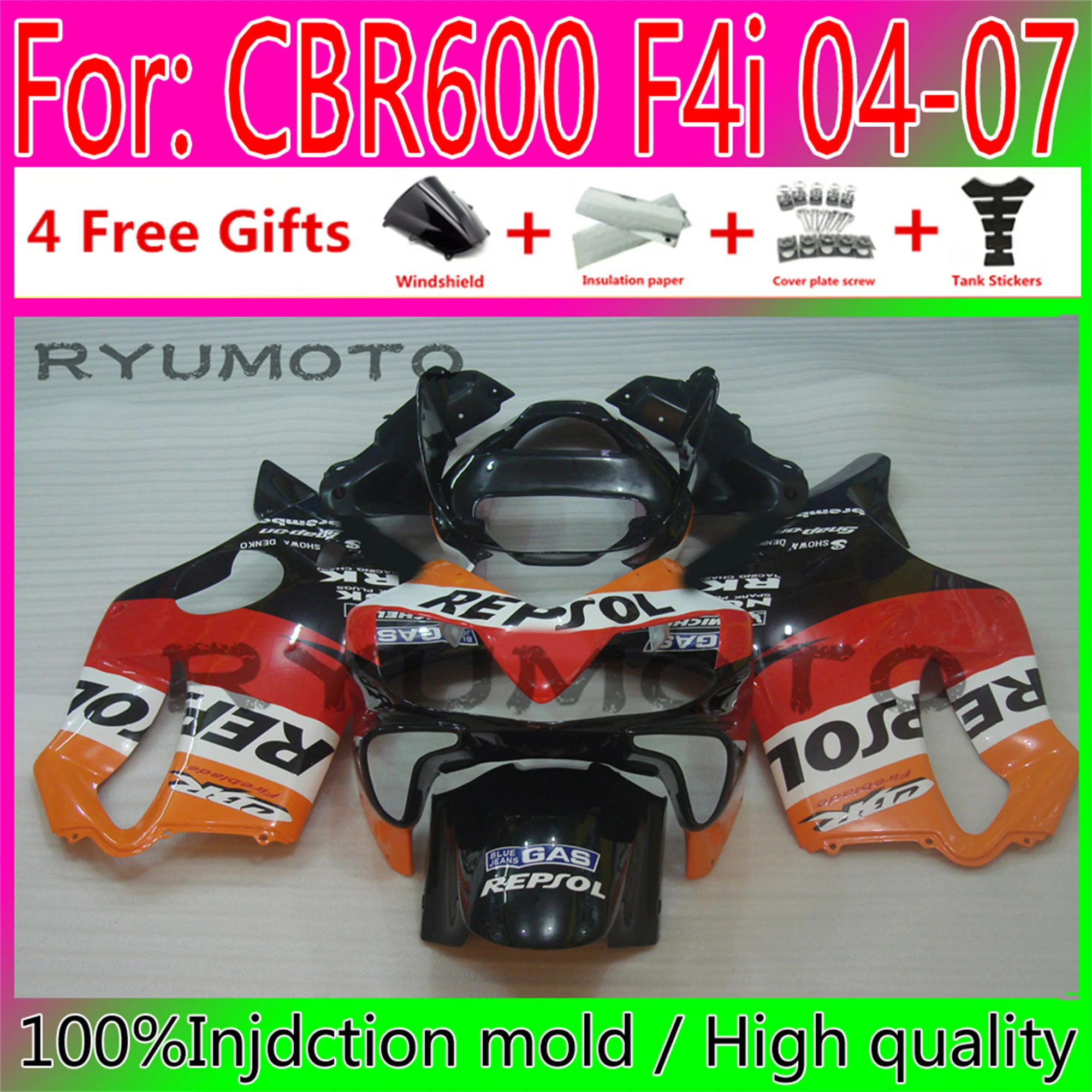 

Motorcycle Injection Mold Fairings Kit Fit for HONDA CBR 600 F4i 04 05 06 07 CBR600 2004 2005 2006 2007 fairing