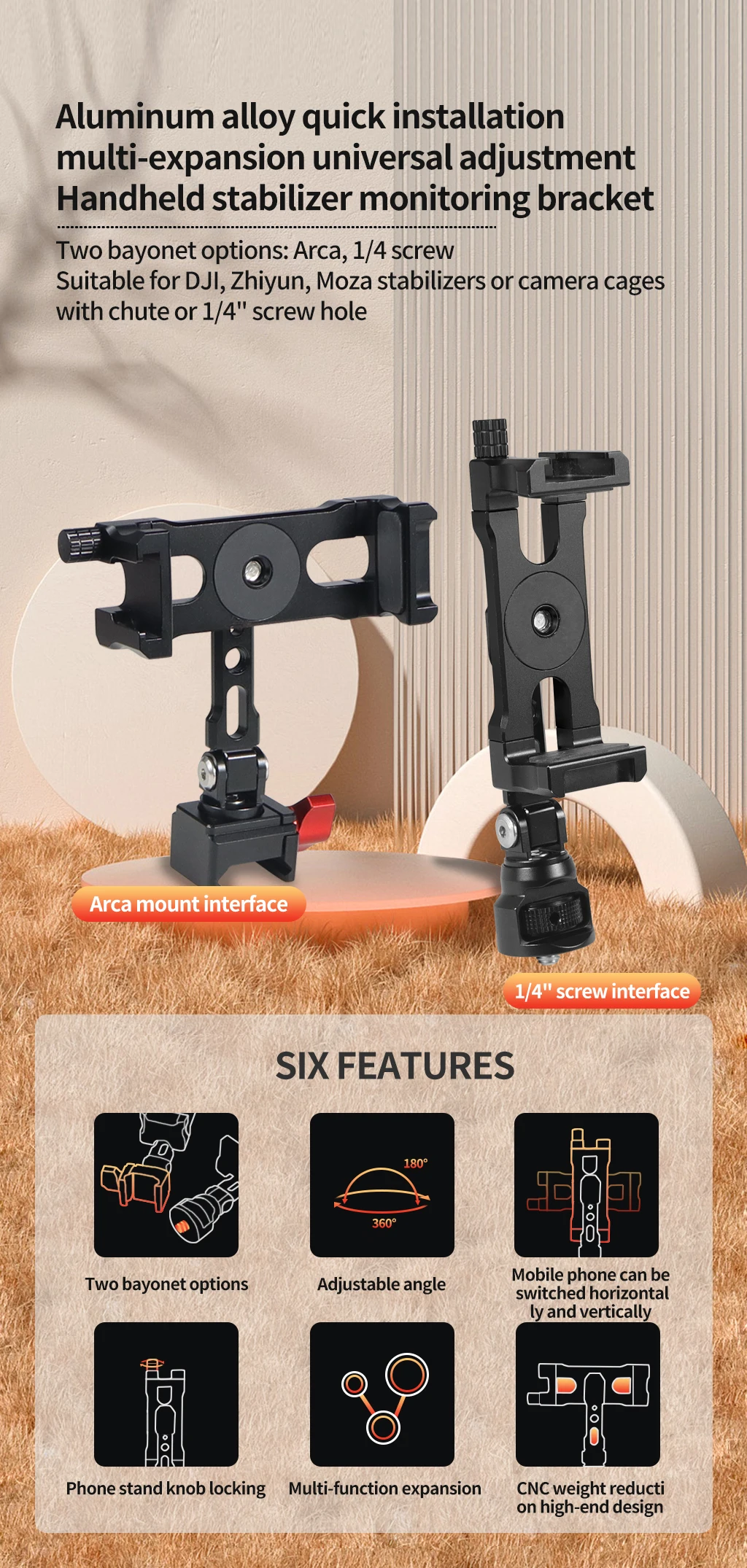 Description Picture 3 of itemNATO Rail Clamp Mobile Holder Cold Shoe Mount Clip for Smartphone Camera Cage Rig for DJI Gimbal RS3 RS4 Monitor Tripod Bracket