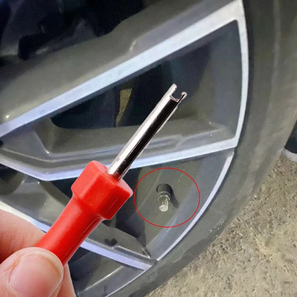 1pc Red Car Tire Valve Core Removal Tool Wrench Universal Tyre Repair Kit Plastic & Steel Spanner For All Standard Valve-Cores