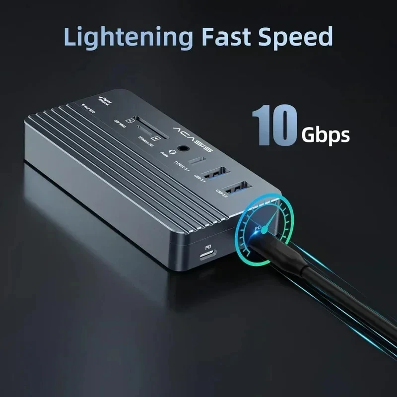 ACASIS 10-in-1 USB C 도킹 스테이션 10Gbps M.2 NVMe SSD 인클로저용 4K@60Hz HDMI 100W PD RJ45 기가비트 이더넷 TF/SD for Mac