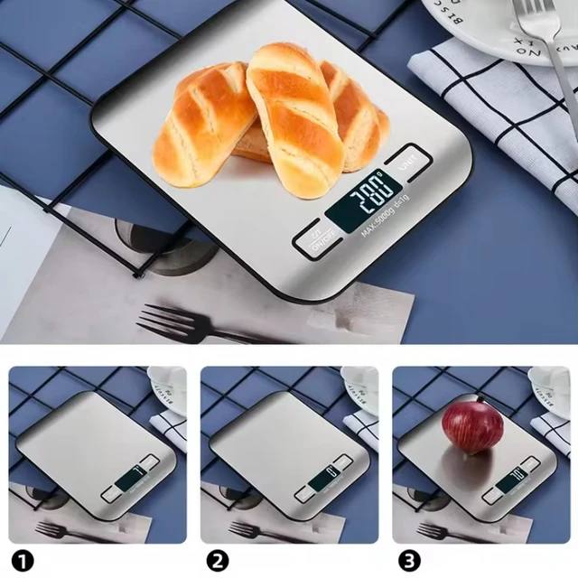 Bilancia da cucina digitale Display a LED 5kg/1g Pannello in acciaio inossidabile Bilancia elettronica Gioielli per la casa Snack alimentari Pesatura Strumenti di cottura 4