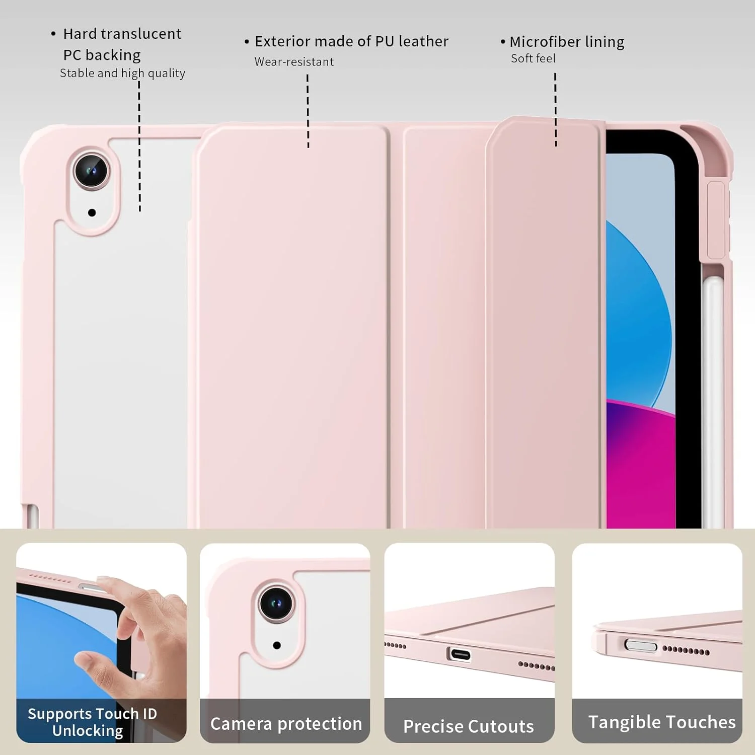 Solid Color Hard Acrylic Tablet Case with Auto Wake Sleep and Pencil Holder