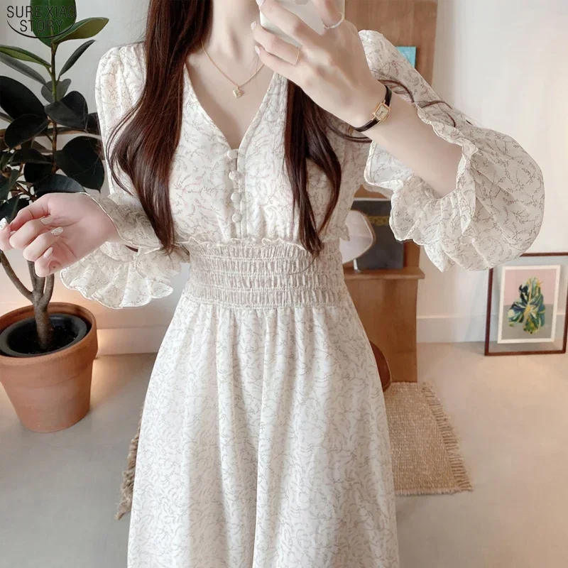 【Sinoon】 Lace Puff Dress /追跡付 Puff Sleeve Illusion Neck Floral Lace Cheongsam Chinese