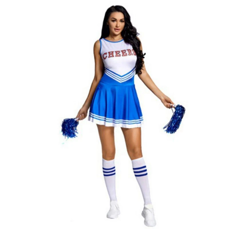 Women Cheerleading Costume Stage Performance School Party Uniform Dress With Socks Pom poms Set