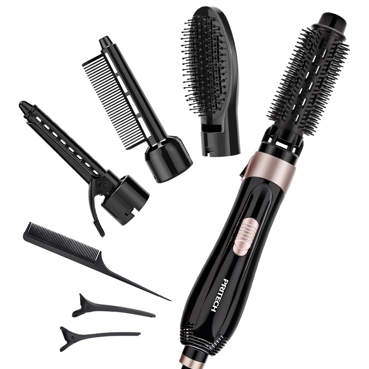 Pritech 4 in 1 Hair Blow Dryer Brush Salon Styler Kit Hot Comb for Women,Negative Ion Electric Hair Straightener Curling Irons