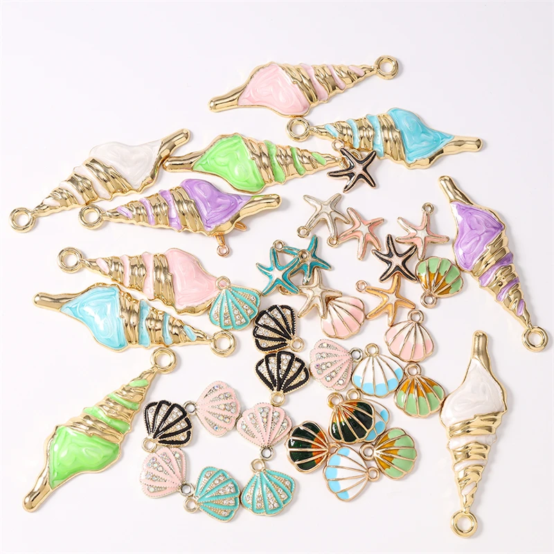 Duarte 20 Stück/Set Meereslebewesen-Anhänger, Emaille-Seestern-Muschel-Charms für Schmuckherstellung, Ohrringe, Halsketten, DIY-Bastelarbeiten, Geschenke