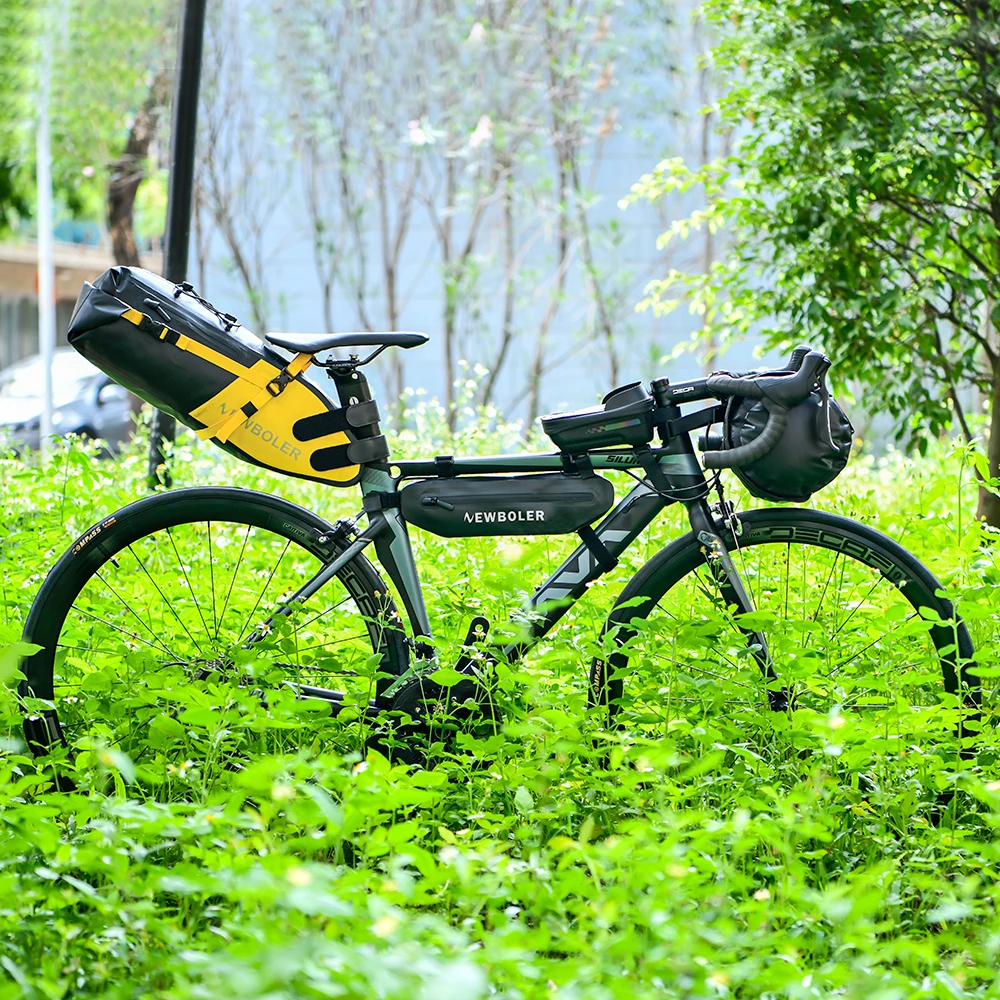 NEWBOLER Wasserdichte Fahrradtasche Bikepacking Lenkertasche Vorderrohr Fahrradtasche 10/15L MTB Rahmen Kofferraum Rennrad Zubehör – Detail 10