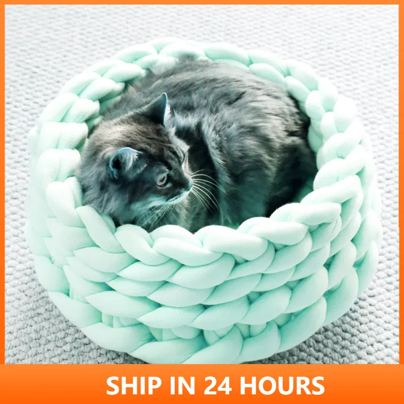 

Warm Soft Dog Cat Bed Mats Handmade Knit Pet Kennel Detachable Small Dogs Cats Cave Basket Puppy Sleeping Bags Cozy Pets House 2