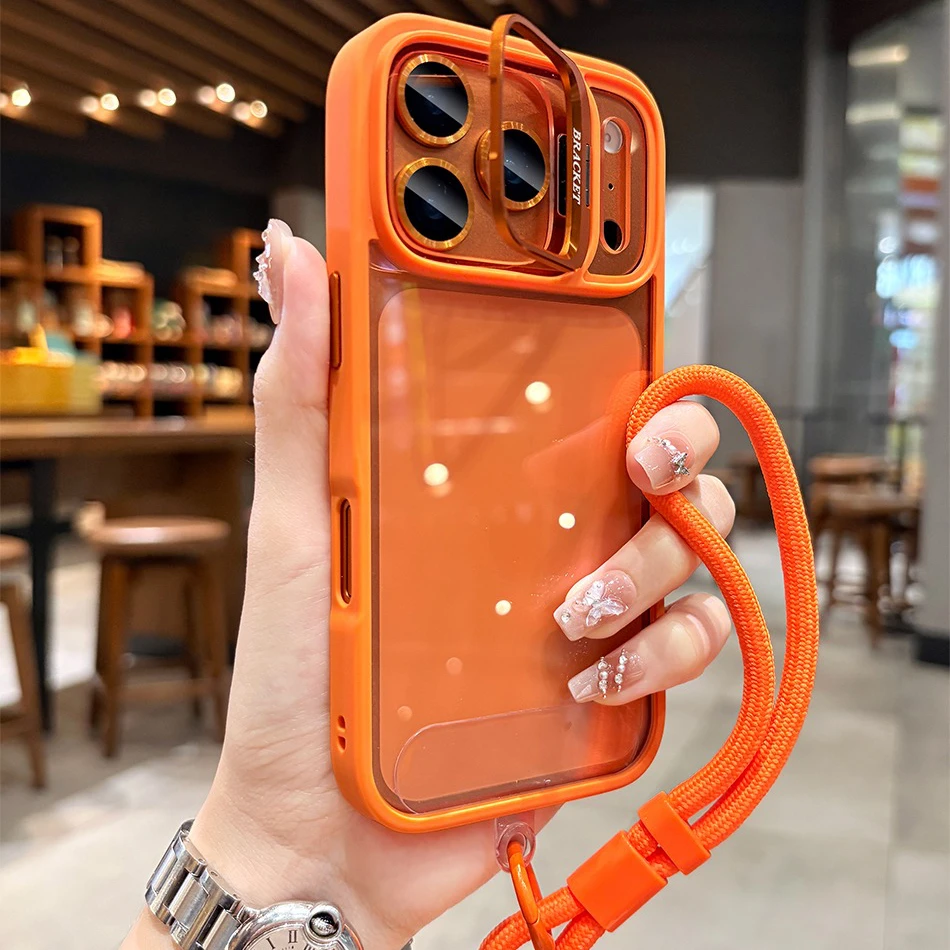 Luxury Transparent Shockproof Case with Lanyard and Hand Wrist Strap