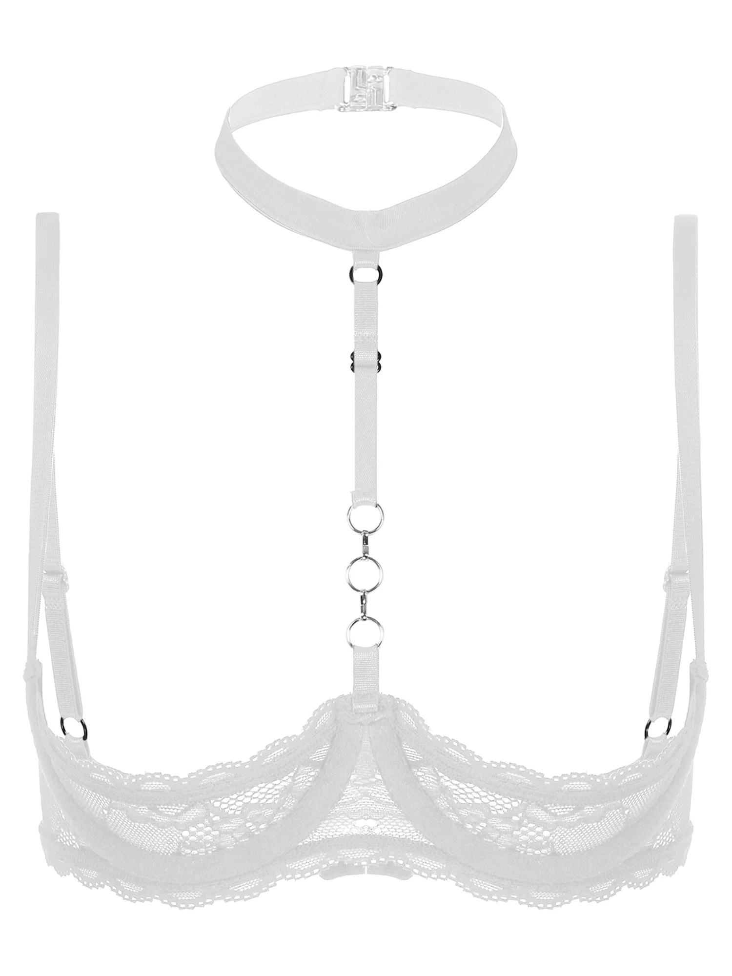 Lady See-through Soft Lace Open Cups Bra Exposed Nipples Halter Neck Underwire Brassiere Chest Brace Lingerie Nightwear erotic lingerie