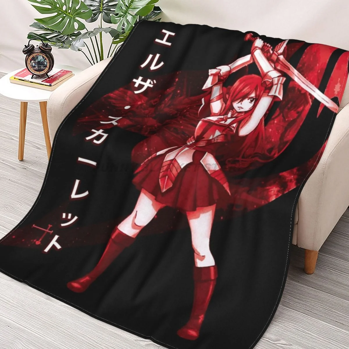 

Fairy Tail - Erza Scarlet Classic T-Shirt Throws Blankets Collage Flannel Ultra-Soft Warm picnic blanket bedspread on the bed