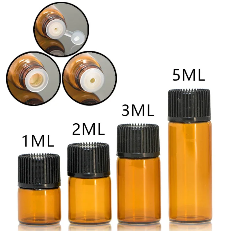 1/2/3/5ml Essential Oil Bottles Amber Glass Mini Perfume Oil Vials Refillable Bottles Sample Test Bottle Cosmetic Container