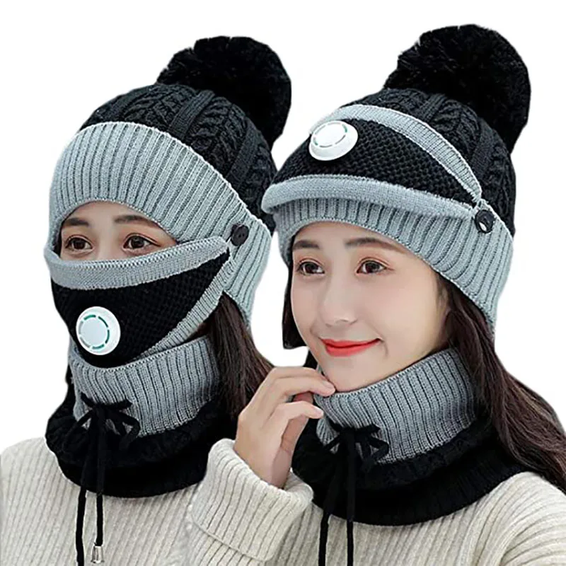 Parent-child Beanie Hats Set for Winter Skiing - Mama and Mini, Soft Headwear with Fur Ball, Thickened Knitted for Warmth and Christmas Gifts (2pcs