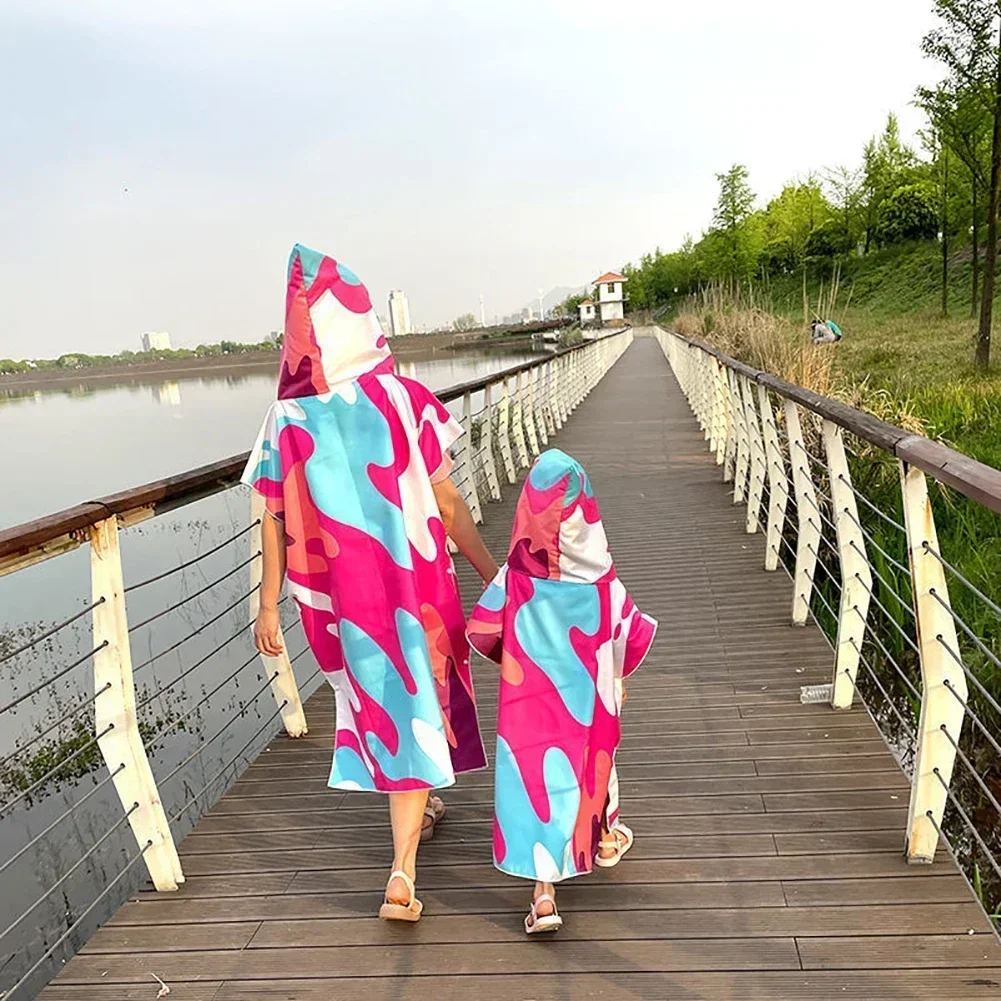 Printed Hooded Beach Towel For Adults Child Quick Dry Swimming Pool Poncho Bath Towel With Cloak Bathrobe Swimming Towels