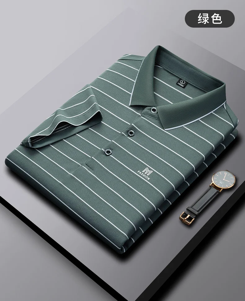 High-end fashion letter embroidery short-sleeved POLO shirt Men's casual T-shirt summer stripe business Paul shirt Men's wear 25 S36f86605f54f43c6bdb780669a7b663aE