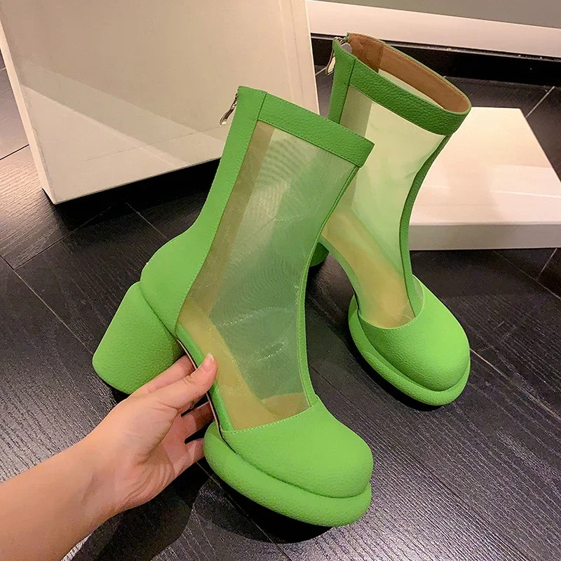2023NewSpringSummerBreathableMeshWomensBootsFashionHighHeels