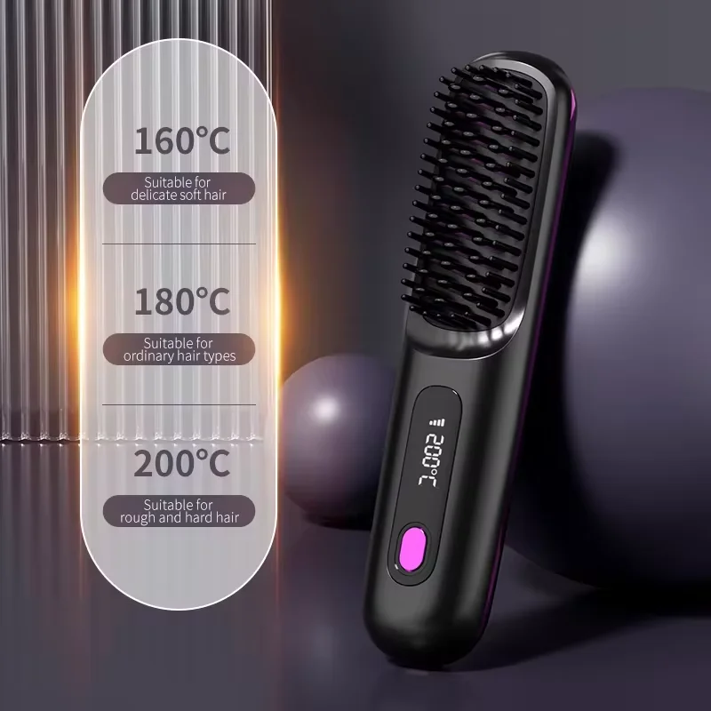 Cordless Hair Straightener Brush, Portable Straightening Brush for Women, Touch ups on-The-go Styling Hot Comb with Negative Ion 4