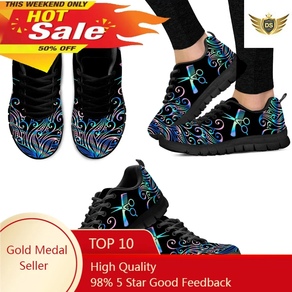 Trendy Color Ombre Hairdressing Equipment Printed Lightweight Outdoor Shoes Black Platform Sneakers Casual Shoes