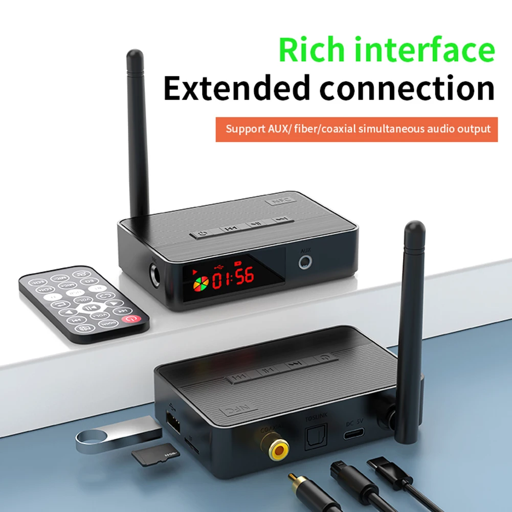 NFC 블루투스 호환 5.3 HIFI 무선 오디오 어댑터, AUX 오디오 리시버, 광 동축, 마이크, U 디스크, TF 카드, 리모컨 포함, 3.5mm