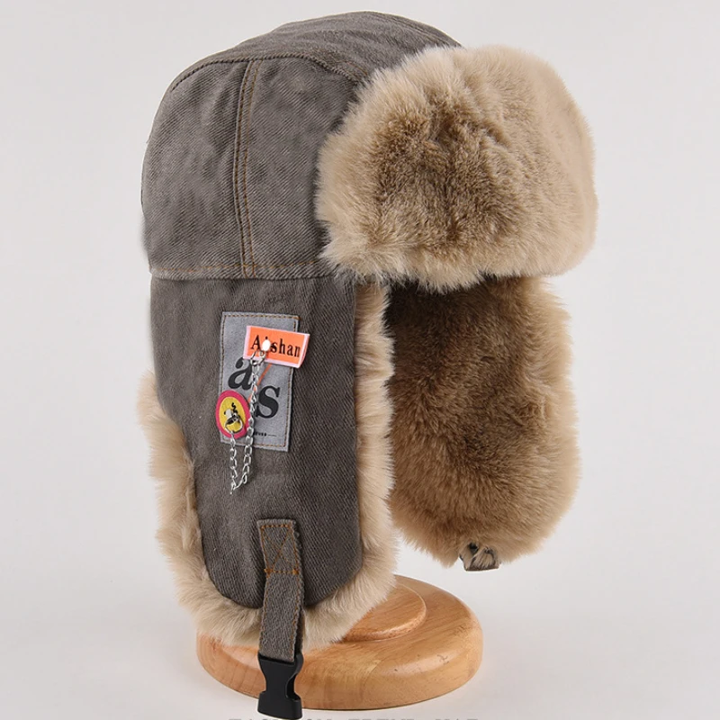 HT4108 Bomber Hat Men Women Thick Warm Russian Ushanka Fur Hat Fashion Male Female Winter Black Grey Earflap Ski Russian Cap winter hat fur hat earflap hat