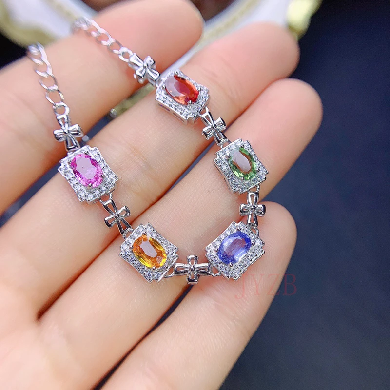 

High jewelry niche light luxury color sapphire bracelet female white gold sterling silver fashion