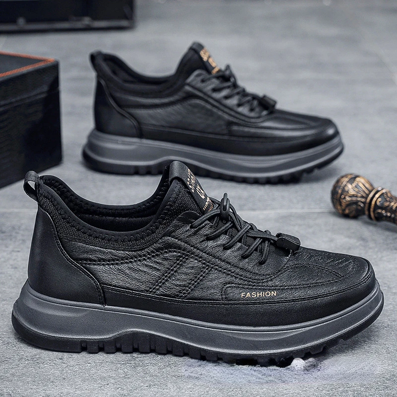 New Business Leather Shoes for Men Spring Solid Black White Men Sneakers Soft Moccasin Shoes Comfortable Casual Shoes for Men