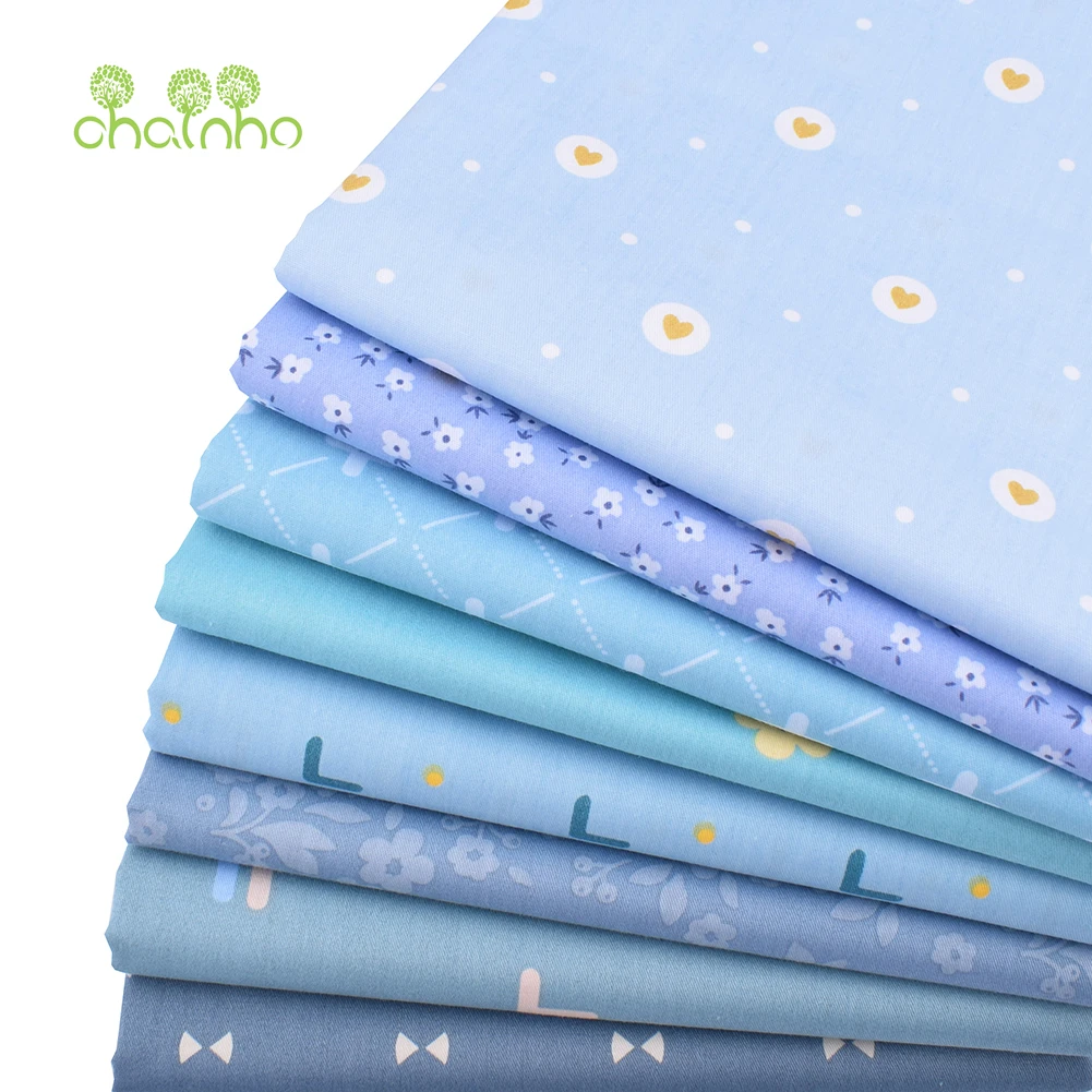 Chainho,Printed Twill Weave Cotton Fabric,DIY Sewing Quilting Material,Patchwork Cloth,8 Designs Series,2 Sizes,15C371