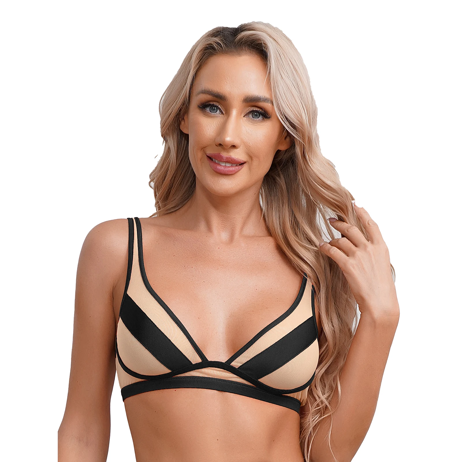 

Sexy Bras for Womens Mesh Patchwork Bra Brassiere Lingerie Adjustable Straps Wireless See Through Push Up Bralette Underwear
