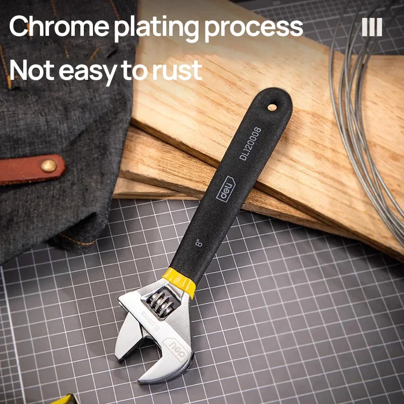 Deli Adjustable Wrench Car Bicycle Wrenchs Dip Plastic Carbon Steel Universal Spanner Mechanical Workshop Hand Repair Tools 5