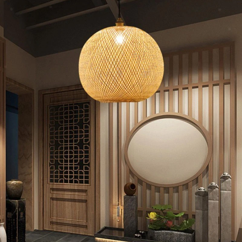 Woven Bamboo Pendant Light Creative Chandelier Rattan For Living Room Bar Retro Woven Pendant Light