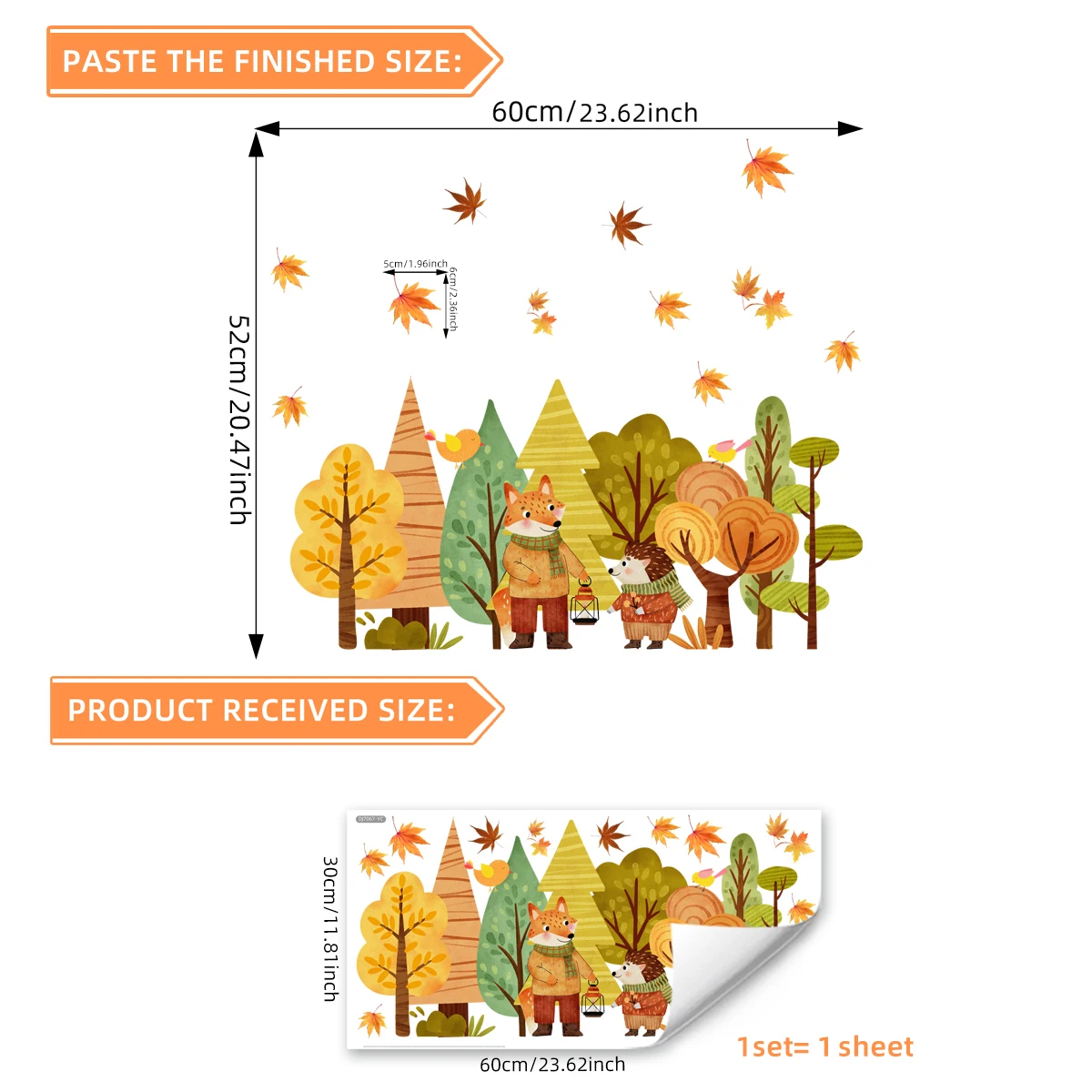 Animals Window Clings for Glass Windows, Fox and Hedgehog Bird Anti Collision Window Stickers, Non Adhesive Stickers