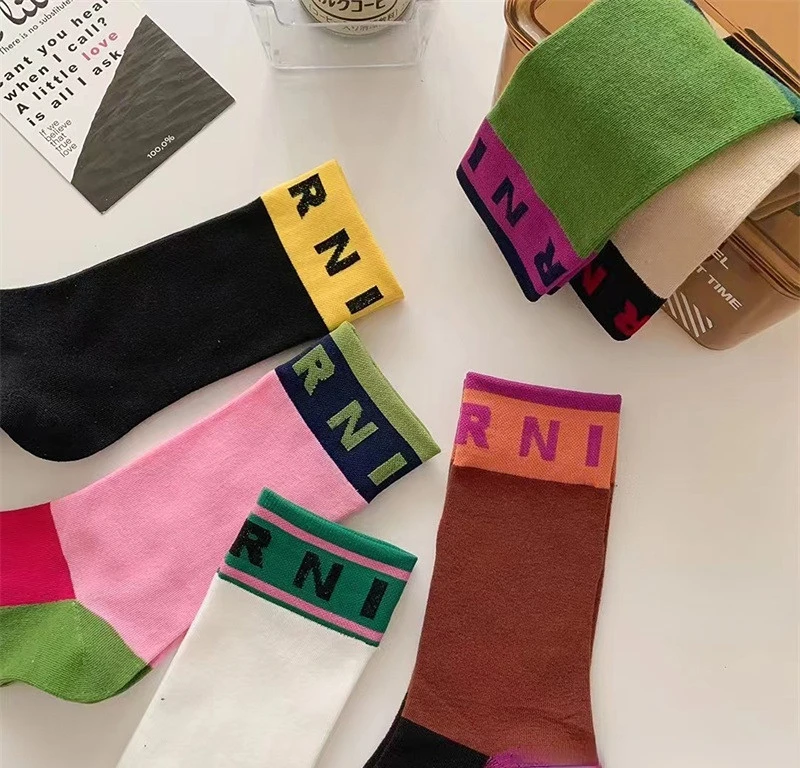 Womens socks Spring and Summer Fashion Socks Children's Personality Simple Rib Letter Lovely Colored Women's Cotton Medium Socks