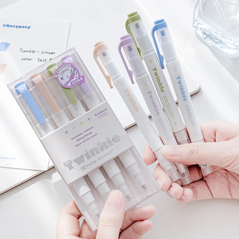 4pcs Twinkle Linum Bling Color Art Marker Pens Set Dual-side Writer Highlighter Liner for Drawing Painting A6969