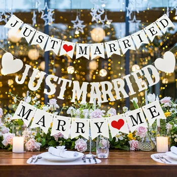 Ghirlanda di carta bianca appena sposata Vintage Marry Me Lettera Bunting Banner Festa di nozze Puntelli per foto Sedia da sposa Decorazione da tavolo