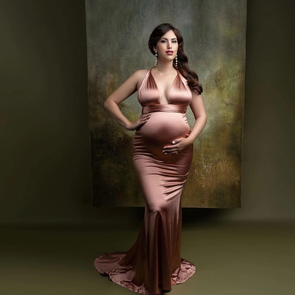 chinese dress ladies Pink Satin Short Sleeve Maternity Wrap Gown for A Baby Shower Large / Burgundy main image 0