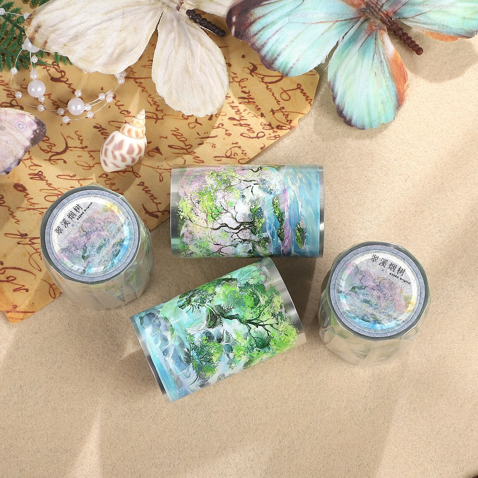 62mm*5m 빈티지 호수 나무 풍경 PET 테이프 크리에이티브 DIY 저널 재료 콜라주 스크랩북킹 문구류