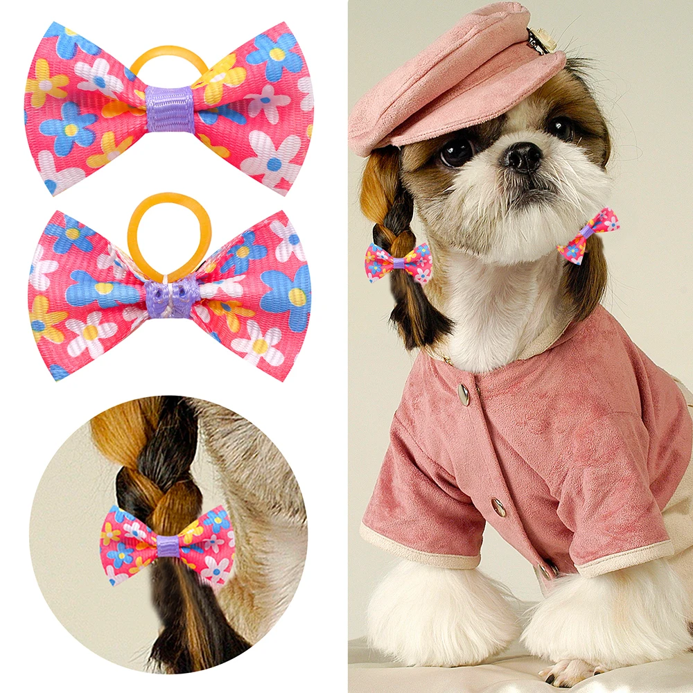 10/20pcs Dog Grooming Bows Mix Colours Cat Dog Hair Bows for Small Dog Grooming Pet Hair Accessories Rubber Bands Pet Supplies 6